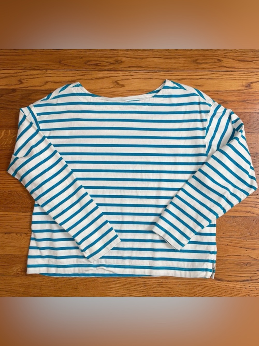 Long Sleeve Stripe Top - White & Teal